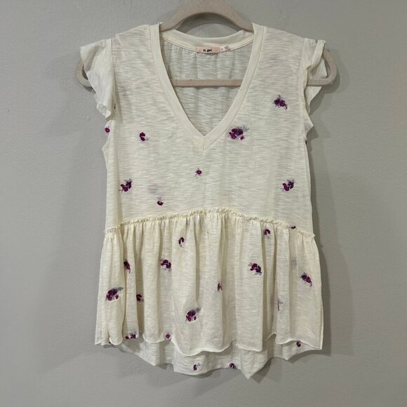Francesca’s Mi Ami Flowy Babydoll Floral Flutter Sleeve Top Blouse Size Small - Picture 1 of 3